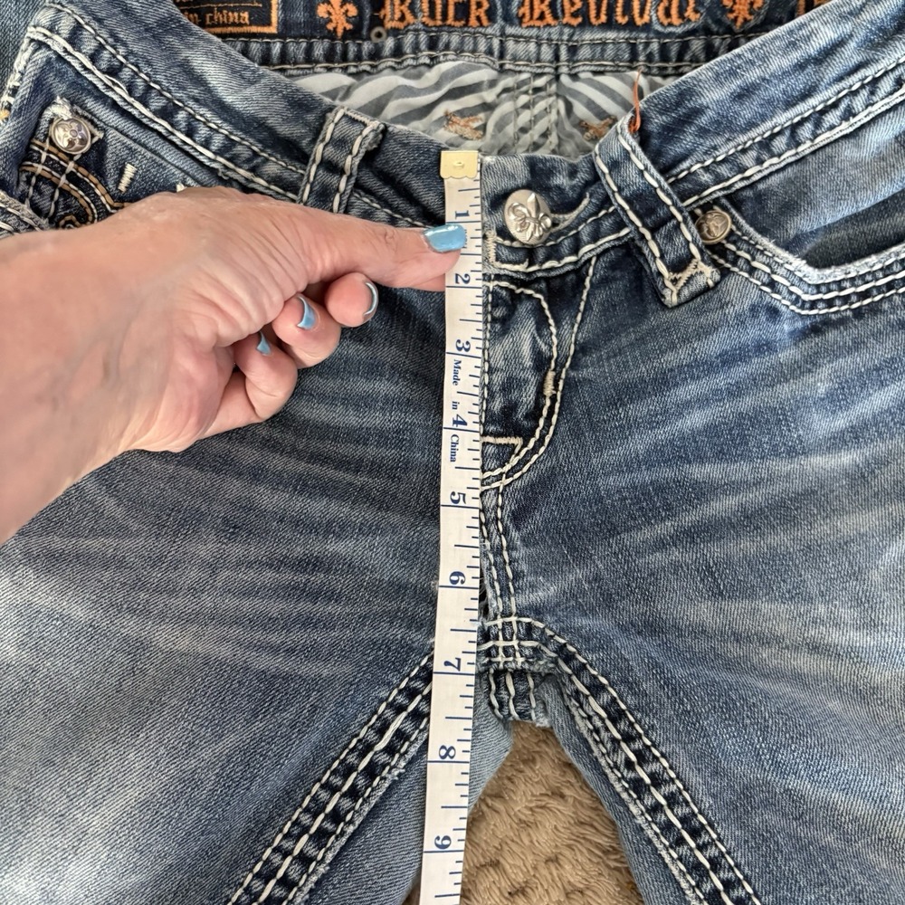 Rock Revival Jeans Size 26 Women's Anja Boot Denim Rhinestones Distressed Blue - Picture 11 of 15